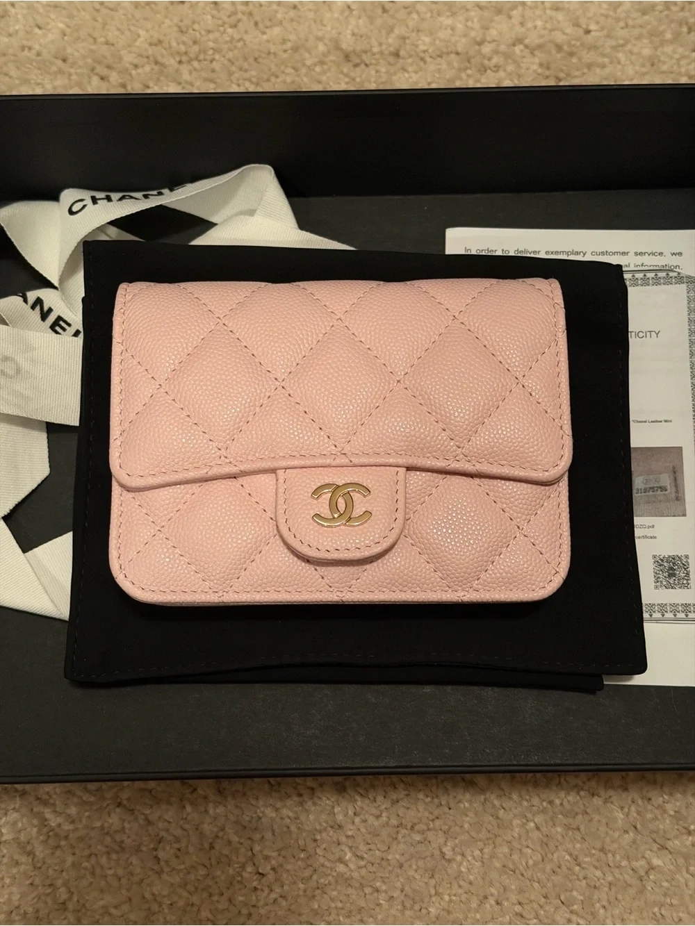 Chanel almost new Giftable pink caviar leather mini micro crossbody bag purse
